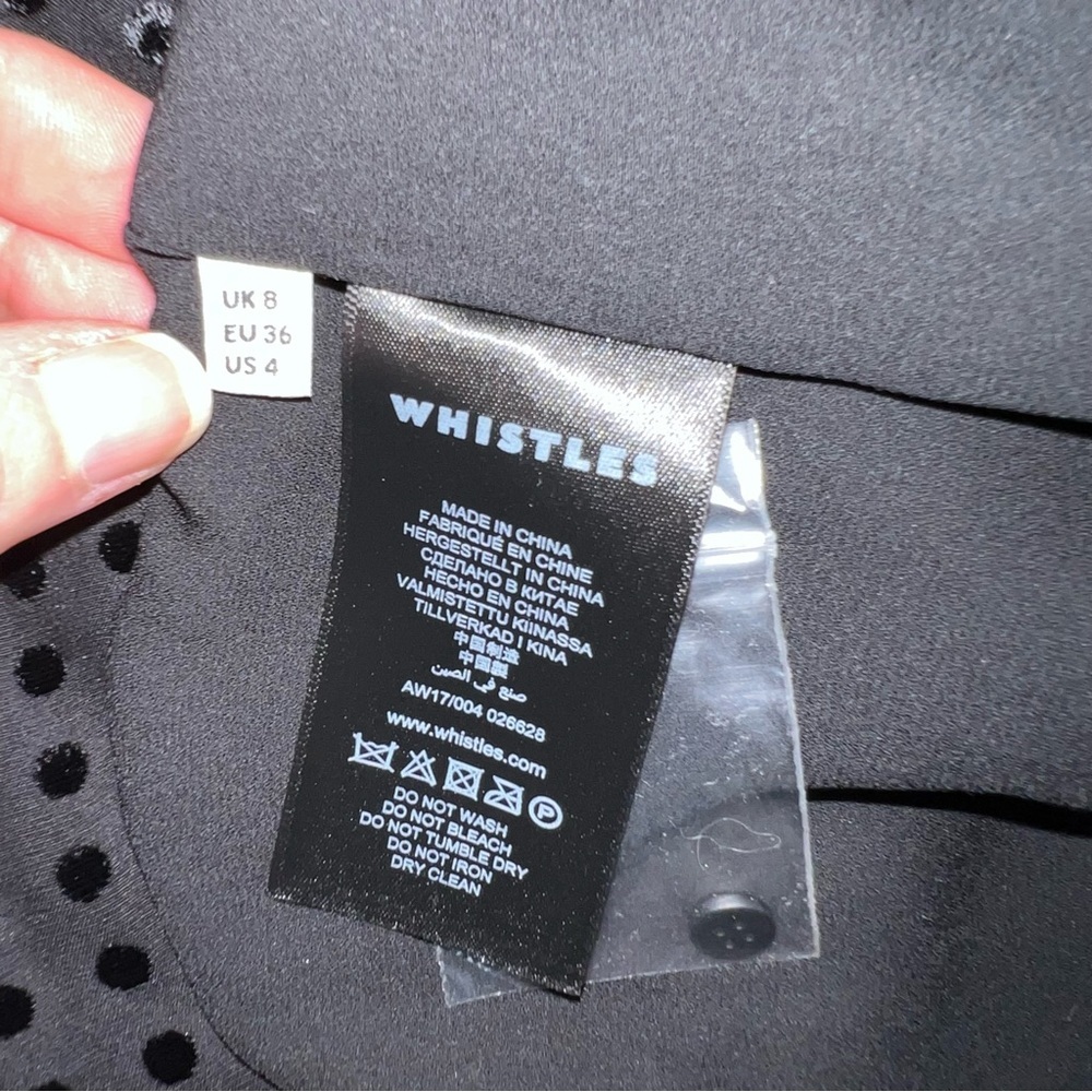 Whistles Black Flocked Polka Dot Wrap Midi Dress US 4 - Picture 13 of 15